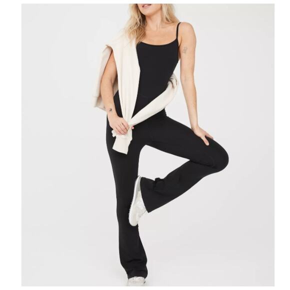 aerie Pants - NWT Offline Aerie Sz L Real Me Xtra Black Flare Leg Jumpsuit Lounge Athleisure